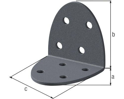 Équerre d''assemblage avec perçages et indications de dimensions a, b, c