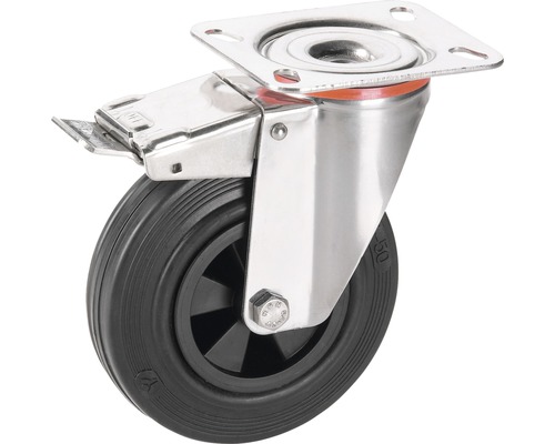 Roulette pivotante Tarrox V2A 80x30 mm avec pneus pleins en caoutchouc jusqu’à 40 kg, dimensions du plateau 100x85 mm