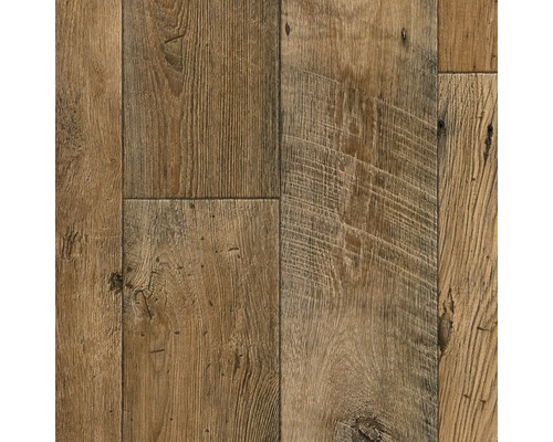 Sol PVC Faray aspect lames en bois rustique marron lames 16,7x120 cm FB544 largeur 400 cm (au mètre)