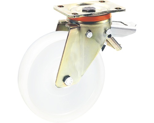 Roulette pivotante pour charges lourdes Tarrox blocable, 200x50 mm jusqu’à 750 kg, taille de la plaque 140x110 mm
