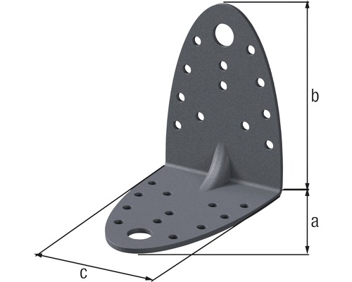 Winkelverbinder mit Bohrungen und Maßangaben a, b, c