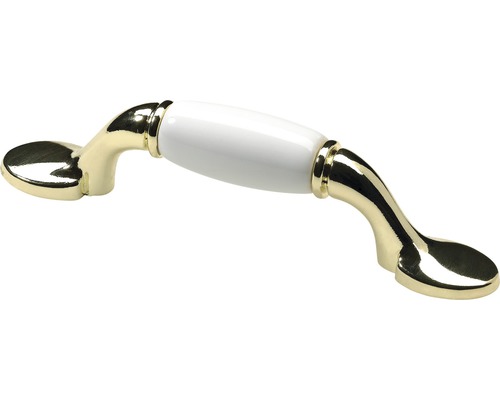Poignée de meuble en alu laitonné/blanc, distance entre les trous 76/126,5 mm Poignée de meuble en métal et céramique