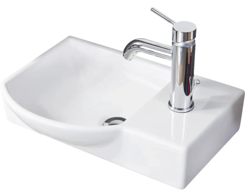 FACKELMANN Keramik Handwaschbecken A-Vero links 45 cm weiß Keramikwaschbecken mit Armatur