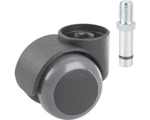 Roulette double Tarrox pour sols fragiles plastique noir jusqu'à 40 kg, EN 12529 avec tige/filetage M10