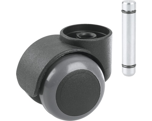 Roulette double Tarrox pour sols fragiles plastique noir jusqu'à 40 kg, EN 12529 avec tige 10 mm