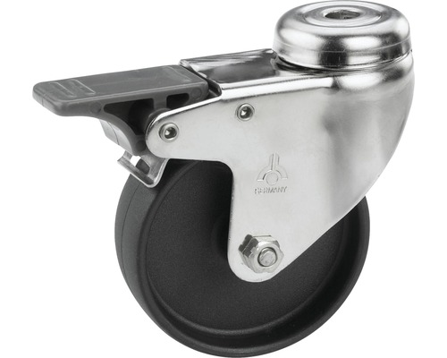 Roulette pivotante pour appareils Tarrox en acier inoxydable blocable jusqu’à 60 kg, 100x24 mm