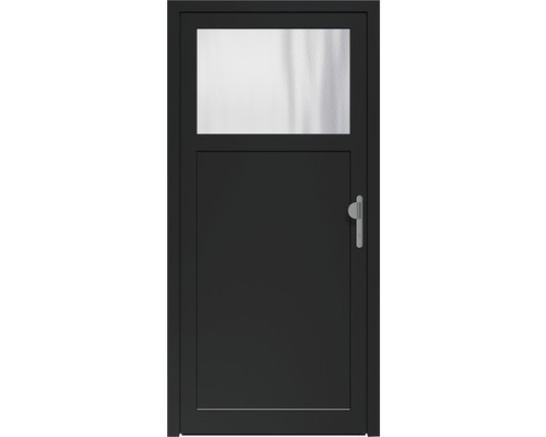 Porte de service A02 1000x2000 mm tirant droit blanc/anthracite avec verre satiné avec jeu de poignées, cylindre profilé