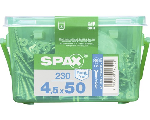 Spax Schrauben im transparenten Behälter, Größe 4,5x50 mm, 230 Stück
