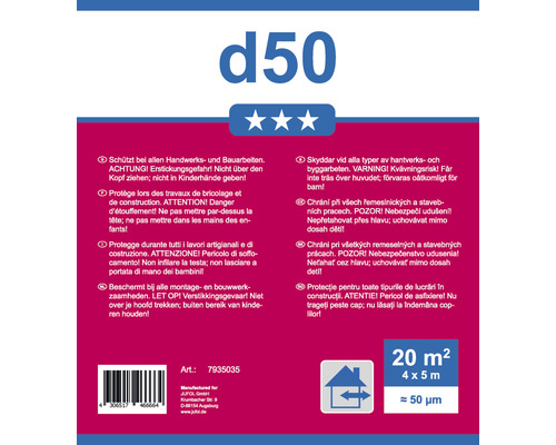 Jufol d50 housse de protection pour travaux manuels et de construction