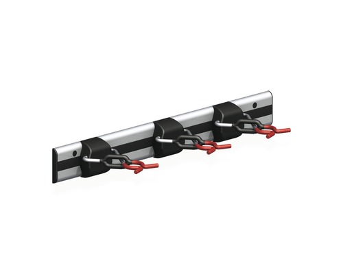 Rail pour support d'appareil Alfer avec 3 supports, 500 mm, argent-noir-rouge