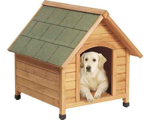 Hundehütte aus Holz mit Hund
