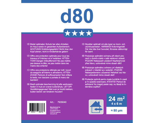 Bâche d80 avec consignes de sécurité et domaines d''application