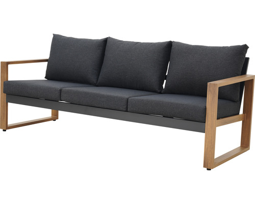 Canapé de jardin avec trois places et trois coussins