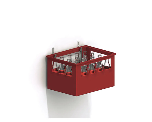 Rote Getränkekiste mit Flaschen zur Wandmontage