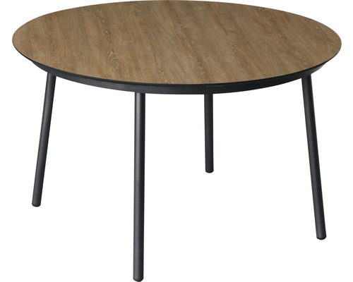 Runder Tisch mit Holzoptik und Metallbeinen