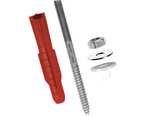 Dübel mit Schraube, Mutter und Unterlegscheiben