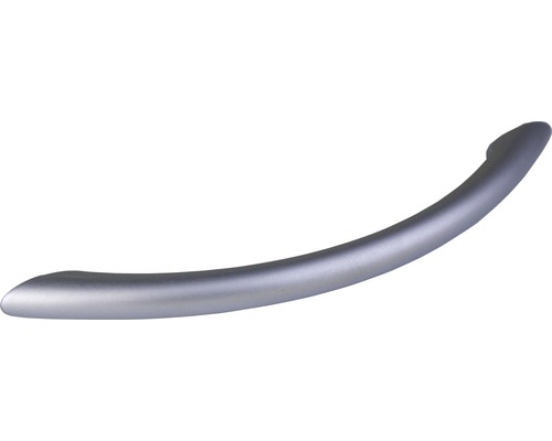 Poignée de meuble arc en plastique argent laqué, distance entre les trous 128 mm, Lxh 133/23 mm