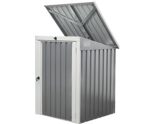 Metall Gerätehaus mit geöffnetem Deckel für den Aussenbereich