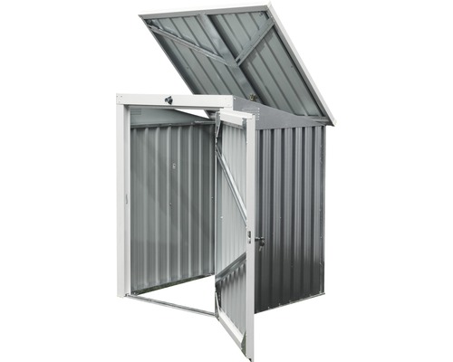 Metall Gerätehaus mit geöffneten Türen und Deckel