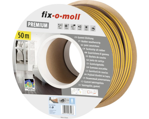 Joint profilé en P fix-o-moll autocollant marron 50 m 5,5 x 9 mm Joint d''étanchéité en caoutchouc Fix-o-moll, rouleau de 50 mètres