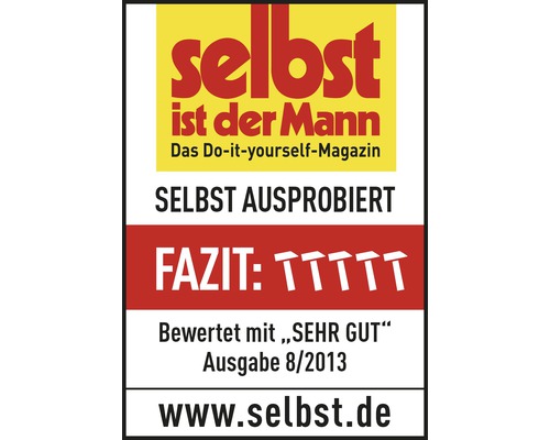 Selbst ist der Mann Logo. Geprüft und für sehr gut befunden, Ausgabe 8/2013.