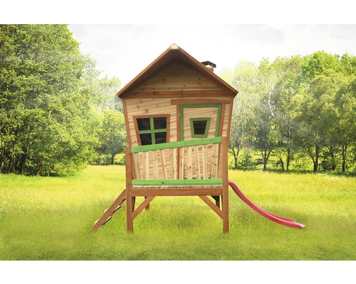 Holz-Spielhaus mit Rutsche für den Garten