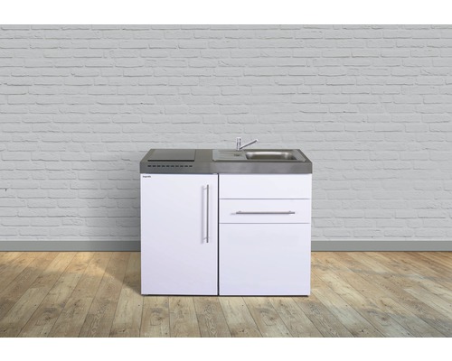 Kitchenette équipée Stengel-Küchen Premiumline 110 cm façade blanche brillante , corps blanc variante à droite