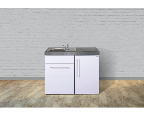 Kitchenette équipée Stengel-Küchen Premiumline 110 cm façade blanche brillante , corps blanc variante à gauche