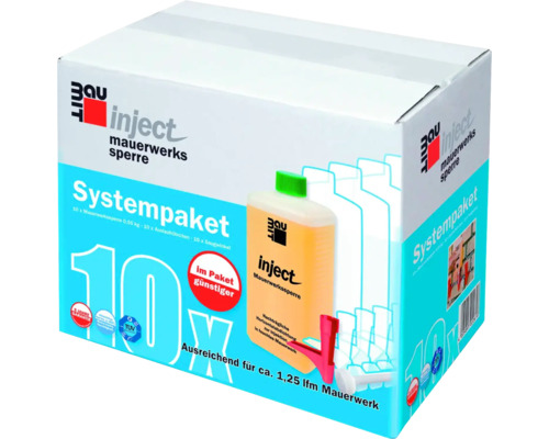 Bau inject Mauerwerkssperre Systempaket, ausreichend für circa 1,25 laufende Meter Mauerwerk Bau inject Mauerwerkssperre Systempaket, ausreichend für circa 1,25 laufende Meter Mauerwerk