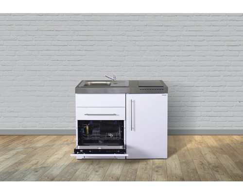 Stengel-Küchen Miniküche mit Geräten Premiumline 110 cm Frontfarbe weiß glänzend Korpusfarbe weiß montiert