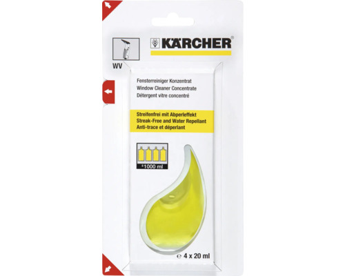 Concentré pour nettoyage des vitres Kärcher 4 x 20 ml Kärcher Nettoyant vitre concentré pour un nettoyage sans traces et un effet déperlant