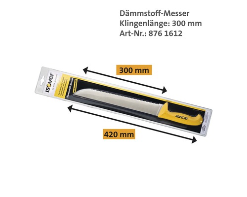 Couteau pour matériau isolant ISOVER avec lame ondulée 300 mm Couteau à matériau isolant Isover avec une lame de 300 mm dans son emballage