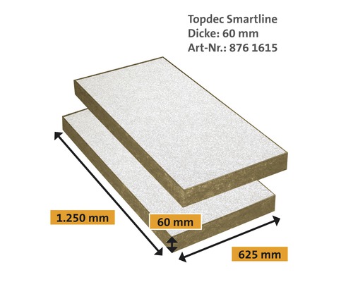 Deux panneaux isolants Topdec Smartline mesurant 1250 mm x 625 mm x 60 mm.
