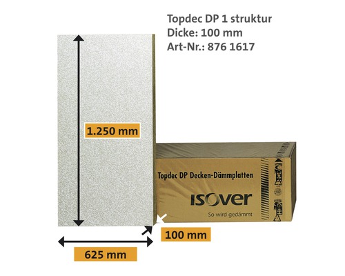 Isolation de garages souterrains et de plafonds de cave ISOVER Topdec DP 1 avec voile intissé structuré, conductivité thermique 035 1250 x 625 x 100 mm