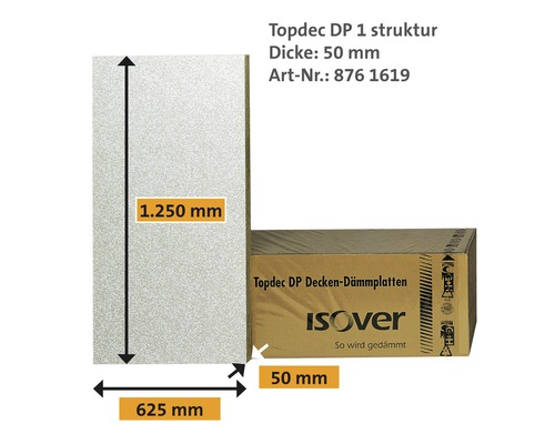 Isolation de garages souterrains et de plafonds de cave ISOVER Topdec DP 1 avec voile intissé structuré, conductivité thermique 035 1250 x 625 x 50 mm-0