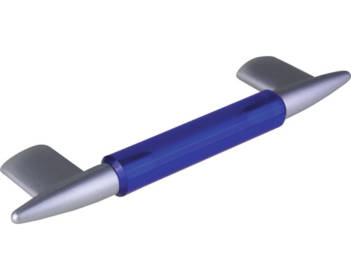 Möbelgriff Kunststoff silber/blau Lochabstand 96 mm LxH 134/32 mm