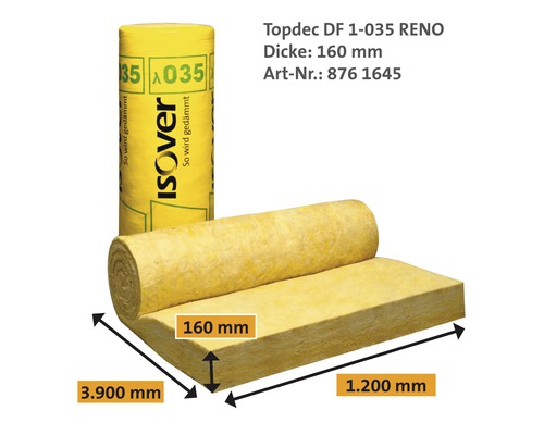 Laine d''isolation Isover Topdec DF 1-035 Reno, épaisseur 160 mm, rouleau