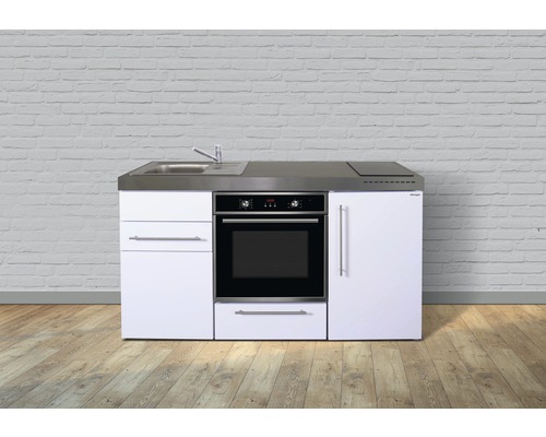 Cuisine de célibataire équipée Stengel-Küchen Premiumline 160 cm façade blanche brillante , corps blanc variante à gauche