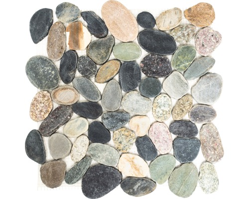Natursteinmosaik XKS 403 ca. 31,5x31,5 cm braun/grau/grün Mosaikfliese mit Naturkieselsteinen für den Innen- und Aussenbereich