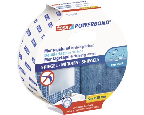 Bande de montage tesa Powerbond pour miroirs 5 m x 38 mm Ruban de montage pour miroir Tesa Powerbond 5 m x 38 mm