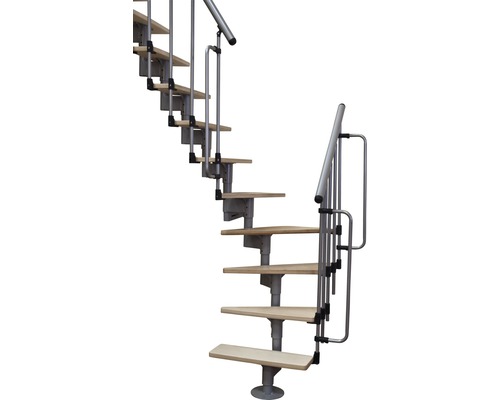Escalier à limon central escalier de meunier Pertura Arion gris perle 66 cm garde-corps à barres verticales bouleau vernis Multiplex 12 marches 13 pas de marche-0