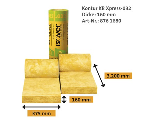 Rouleau d''isolation Isover Kontur KR Xpress-032, dimensions 3200 x 375 x 160 millimètres.