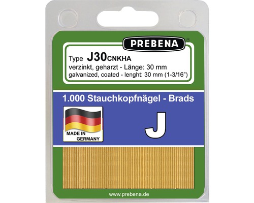 Clous à tête plate Prebena type 30CNKHA-B 1000 pcs Clous à tête réduite Prebena, 1000 pièces, longueur 30 mm, galvanisés et enduits
