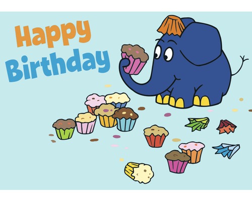 Mini carte de vœux Happy Birthday éléphant 7,7x5,5 cm