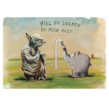 Illustration avec Yoda et un éléphant portant l''inscription Il te reste encore beaucoup à apprendre