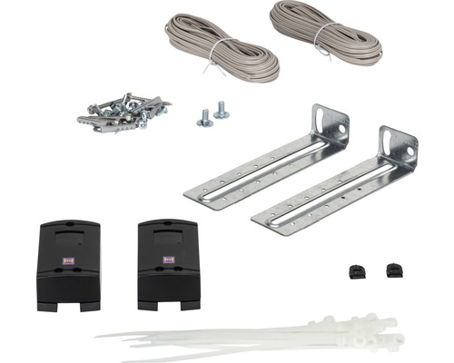 Kit d''accessoires pour motorisations de portes de garage avec câble, vis, équerres, matériel de fixation et serre-câbles