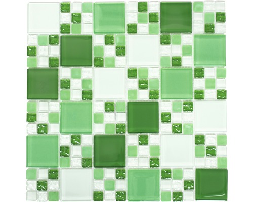 Mosaïque de verre XCM 8570 vert-blanc, 30,5x32,5 cm Mosaïque avec surface en verre de forme carrée