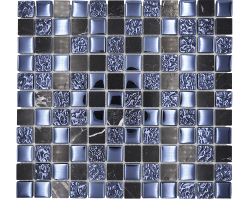 Glasmosaik mit Naturstein XCM M862 30,2x32,7 cm schwarz Mosaikfliese aus Glas und Stein