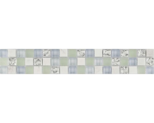 Glasbordüre mit Naturstein hellblau mix 4,8x29,8 cm Mosaikfliesen mit Glas- und Marmoroptik
