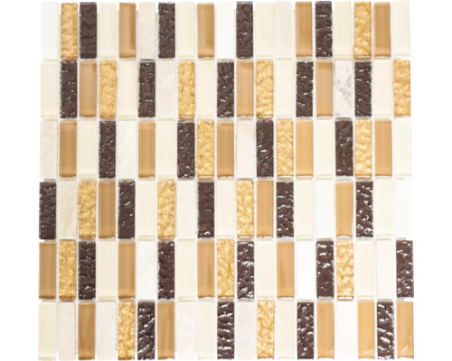Glasmosaik mit Naturstein XCM SM83 31x32,2 cm beige/braun Mosaikfliese mit rechteckigen Elementen in unterschiedlichen Farbtönen